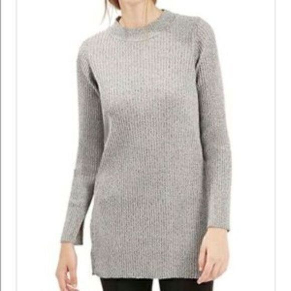 Topshop Nordstrom Light Gray Ribbed Mock Neck Marl Tunic Sweater S 4-6 NWT - Picture 1 of 11